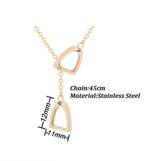 Picture of 304 Stainless Steel Y Shaped Lariat Necklace Multicolor Luck Horseshoe Hollow 45cm(17 6/8") long