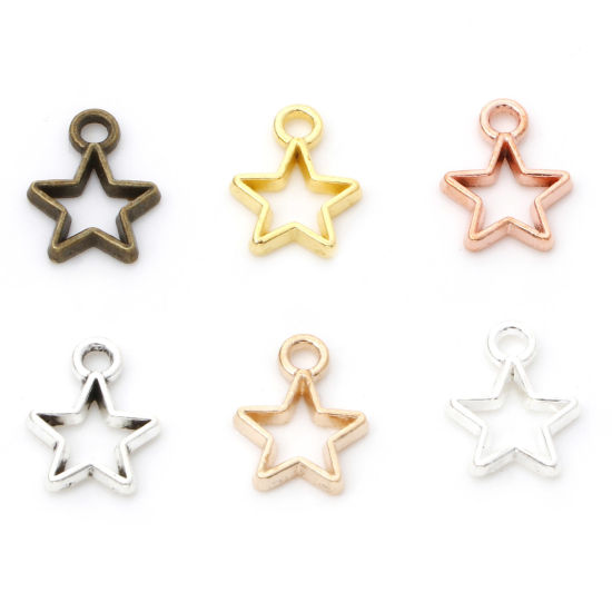 Bild von Zinklegierung Galaxis Charms Pentagramm Stern Bunt Hohl 14mm x 11mm, 50 Stück