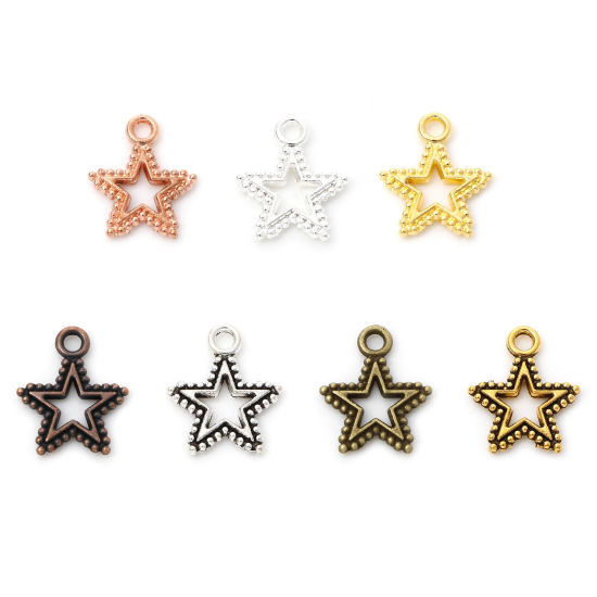 Bild von Zinklegierung Galaxis Charms Pentagramm Stern Bunt Punkt Hohl 17mm x 15mm, 50 Stück