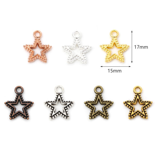 Bild von Zinklegierung Galaxis Charms Pentagramm Stern Bunt Punkt Hohl 17mm x 15mm, 50 Stück