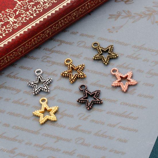 Bild von Zinklegierung Galaxis Charms Pentagramm Stern Bunt Punkt Hohl 17mm x 15mm, 50 Stück