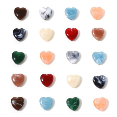 Perles en Acrylique Multicolore Cœur Lavis 14mm x 14mm, Trou: env. 2mm, 20 Pcs