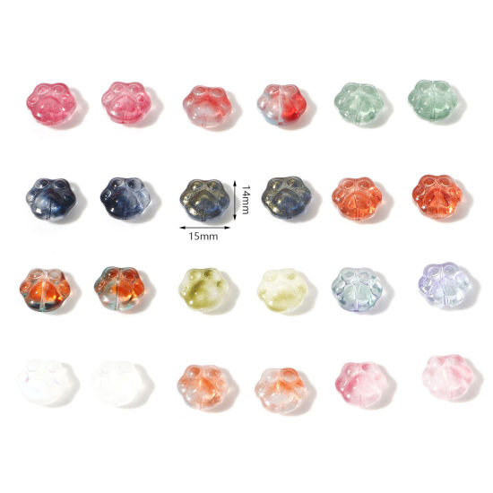 Picture of Lampwork Glass Pet Memorial Beads Cat Animal Multicolor Paw Claw About 15mm x 14mm