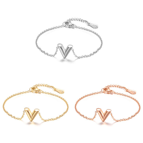 Immagine di 304 Acciaio Inossidabile Elegante Braccialetti Multicolore A Forma di V 15cm Lunghezza, 1 Pz