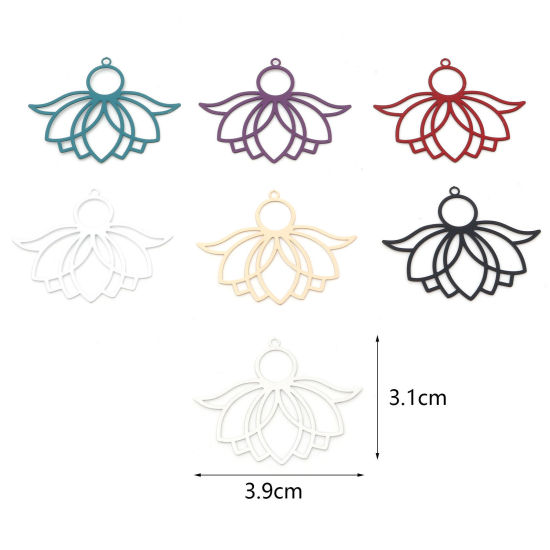 Image de Pendentifs Estampe en Filigrane Religieux en Alliage de Fer Fleur de Lotus Multicolore Laqué 3.9cm x 3.1cm, 10 Pcs