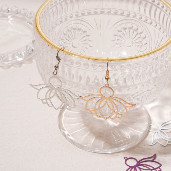 Image de Pendentifs Estampe en Filigrane Religieux en Alliage de Fer Fleur de Lotus Multicolore Laqué 3.9cm x 3.1cm, 10 Pcs
