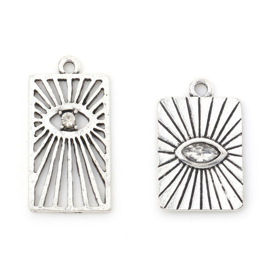 Imagen de Zamak Religión Colgantes Charms Rectángulo Plata Antigua Ojo de la Providencia/Ojo que Todo lo Ve Hueco 10 Unidades