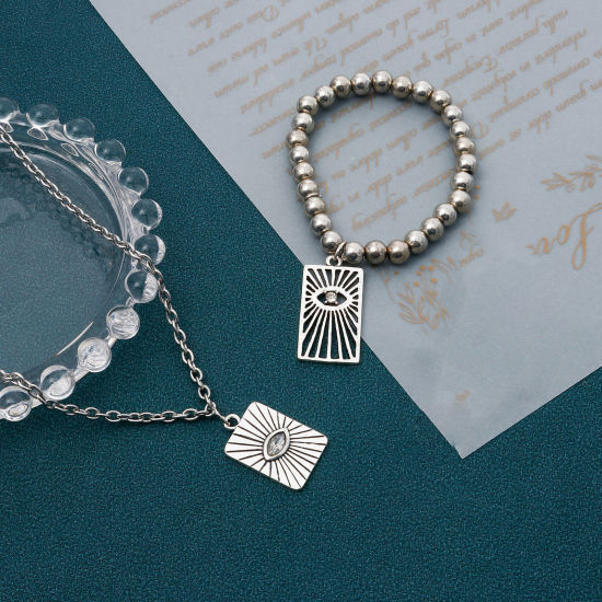 Imagen de Zamak Religión Colgantes Charms Rectángulo Plata Antigua Ojo de la Providencia/Ojo que Todo lo Ve Hueco 10 Unidades