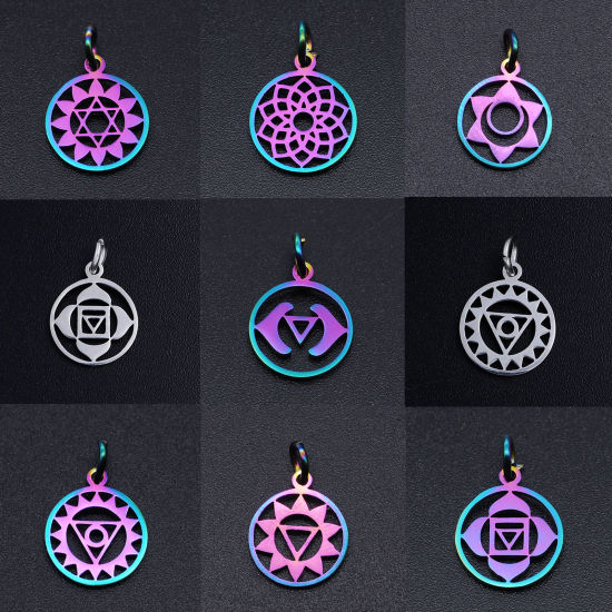 Immagine di 201 Acciaio Inossidabile Yoga Charms Multicolore Filigrana 17mm x 11mm, 5 Pz