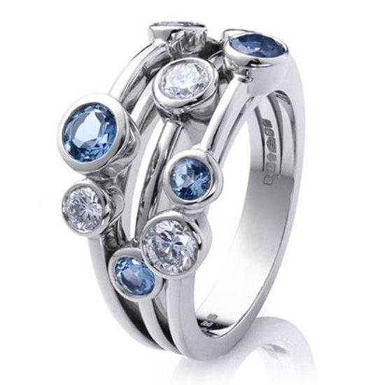 Bild von Stilvoll Uneinstellbar Ring Silberfarbe Rund Blau Strass 1 Stück