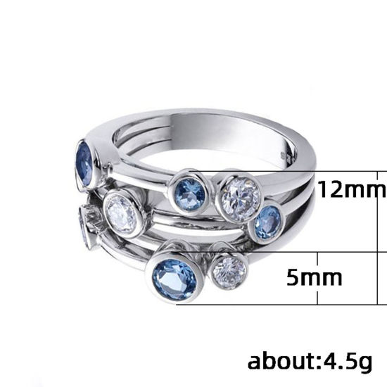 Bild von Stilvoll Uneinstellbar Ring Silberfarbe Rund Blau Strass 1 Stück