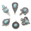 Picture of Zinc Based Alloy Boho Chic Bohemia Charms Antique Silver Color Carved Pattern With Resin Cabochons Imitation Turquoise
