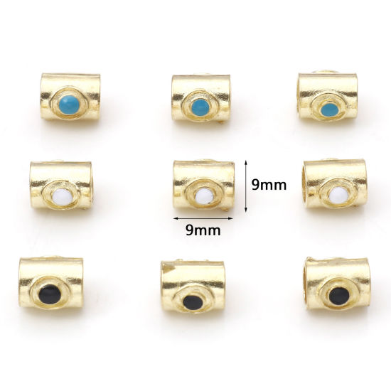 Imagen de Zamak Cuentas Chapado en Oro Multicolor Cilíndrico Esmalte Aprox 9mm x 9mm, Agujero: Aprox 5.2mm, 10 Unidades