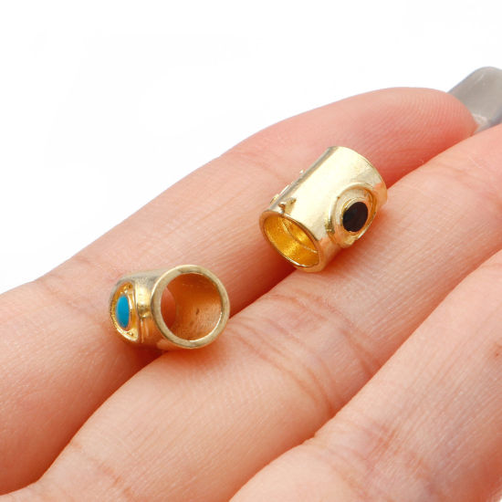 Imagen de Zamak Cuentas Chapado en Oro Multicolor Cilíndrico Esmalte Aprox 9mm x 9mm, Agujero: Aprox 5.2mm, 10 Unidades