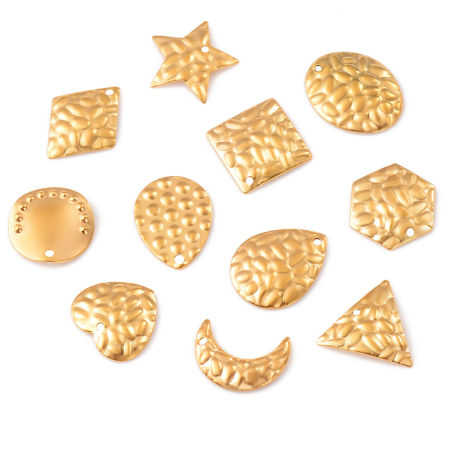 304 Stainless Steel Hammered Charms Multicolor Geometric Texture