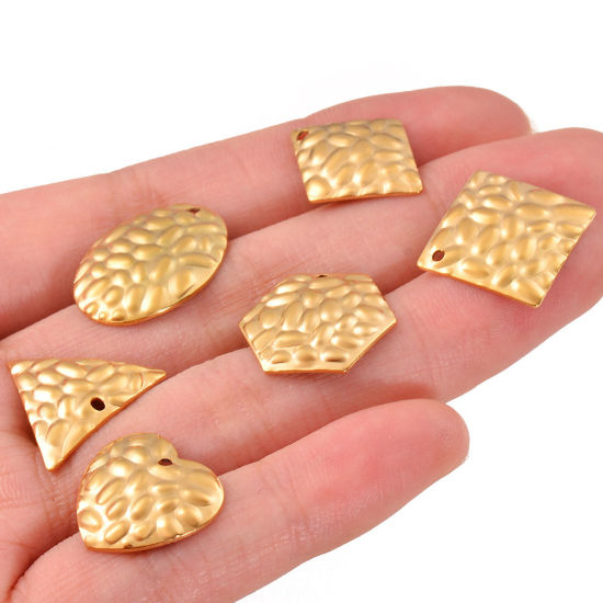 Picture of 304 Stainless Steel Hammered Charms Multicolor Geometric Texture