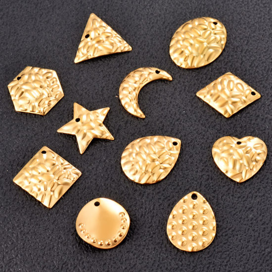 Picture of 304 Stainless Steel Hammered Charms Multicolor Geometric Texture