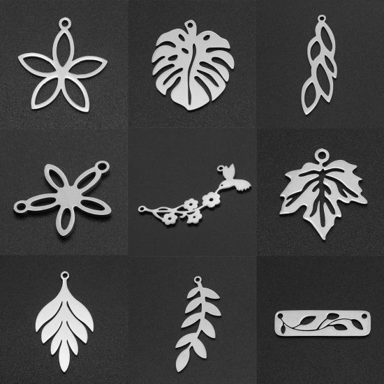 Picture of 201 Stainless Steel Charms Multicolor Flower Leaf Hollow