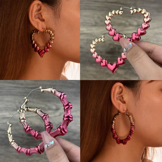 Picture of Stylish Hoop Earrings Golden Red Painted