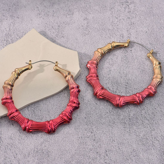 Picture of Stylish Hoop Earrings Golden Red Painted