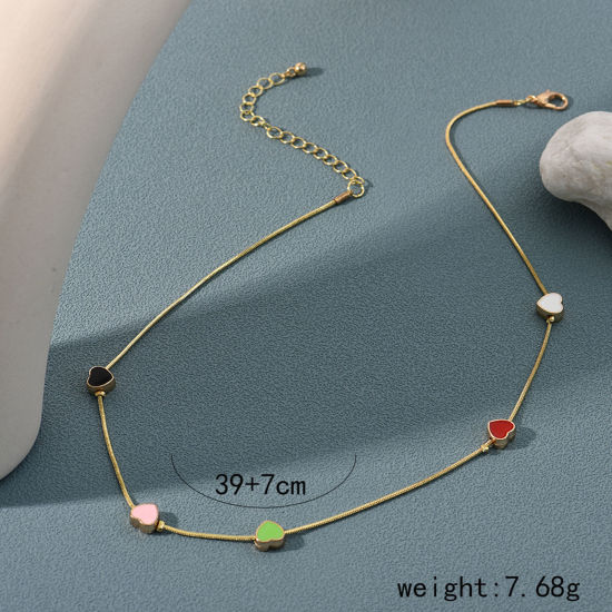 Изображение Простой Ожерелье с подвеской Позолоченный Сердце С Эмалью 1 ШТ