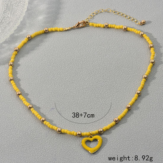 Bild von Acryl Stilvoll Anhänger Halskette Bunt Herz Emaille 38cm lang, 1 Strang