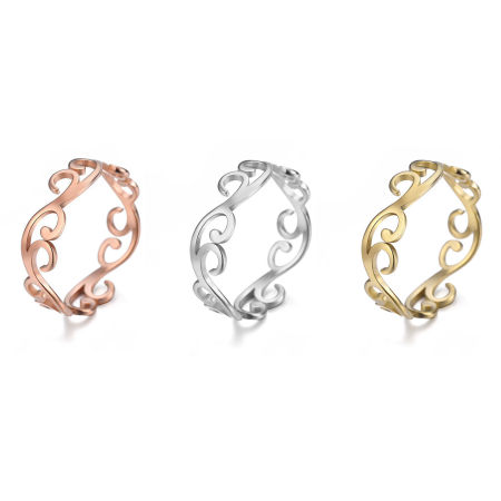 304 Stainless Steel Unadjustable Rings Multicolor Vine Hollow