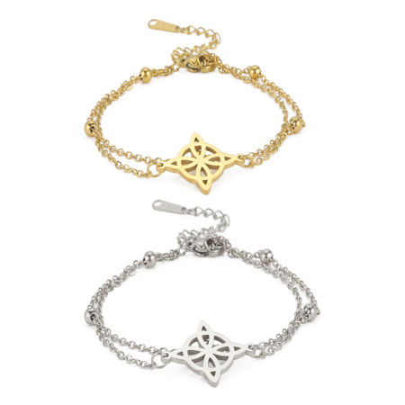 304 Stainless Steel Link Cable Chain Multilayer Layered Bracelet Multicolor Flower Hollow 17cm(6 6/8") long