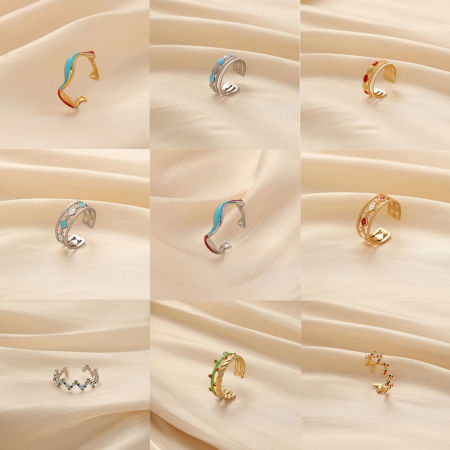 304 Stainless Steel Stylish Open Rings Multicolor Enamel