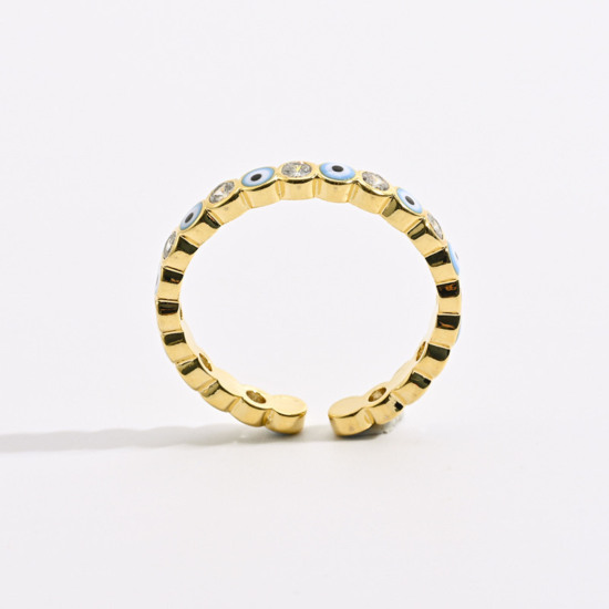 Immagine di Ecologico Retrò Elegante 14k Vero Oro Placcato Rame & Zircone Cubico Aperto Regolabile Tondo Malocchio Smalto Anello Per Donne 1 Pz