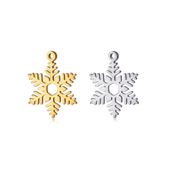 Image de Breloques en 304 Acier Inoxydable Flocon de Neige de Noël Multicolore Creux 20mm x 15mm , 5 Pcs