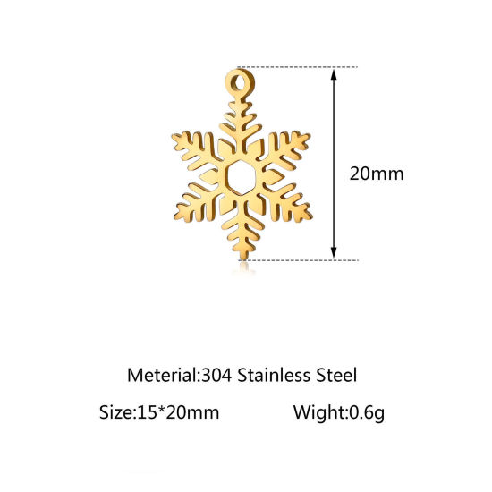 Image de Breloques en 304 Acier Inoxydable Flocon de Neige de Noël Multicolore Creux 20mm x 15mm , 5 Pcs