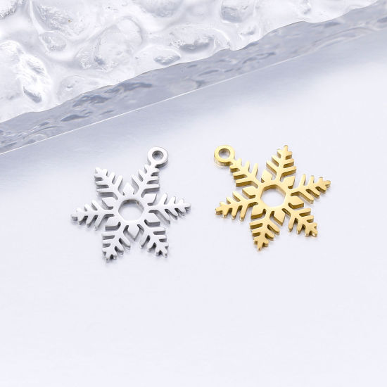 Image de Breloques en 304 Acier Inoxydable Flocon de Neige de Noël Multicolore Creux 20mm x 15mm , 5 Pcs