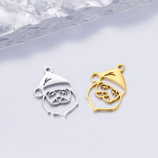 Imagen de 304 Acero Inoxidable Colgantes Charms Papa Noél Navidad Multicolor Hueco 20mm x 15mm, 5 Unidades