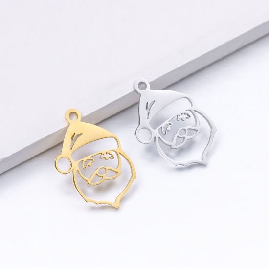 Imagen de 304 Acero Inoxidable Colgantes Charms Papa Noél Navidad Multicolor Hueco 20mm x 15mm, 5 Unidades