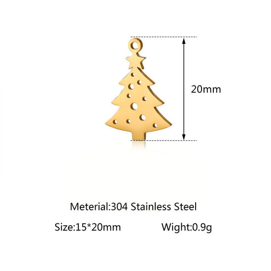 Imagen de 304 Acero Inoxidable Colgantes Charms Árbol de Navidad Multicolor Hueco 20mm x 15mm, 5 Unidades