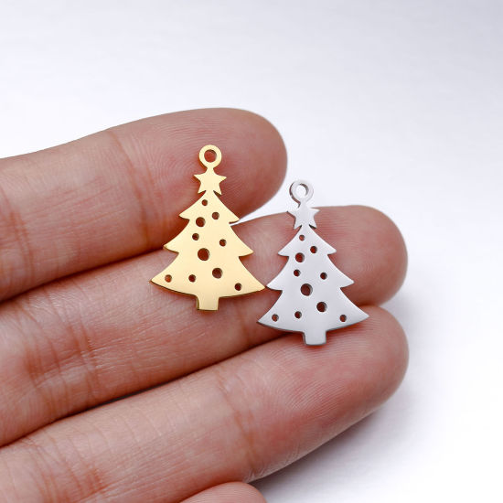 Imagen de 304 Acero Inoxidable Colgantes Charms Árbol de Navidad Multicolor Hueco 20mm x 15mm, 5 Unidades