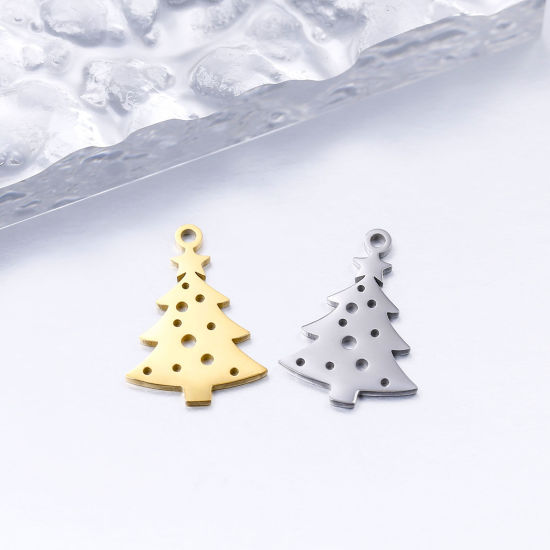 Imagen de 304 Acero Inoxidable Colgantes Charms Árbol de Navidad Multicolor Hueco 20mm x 15mm, 5 Unidades