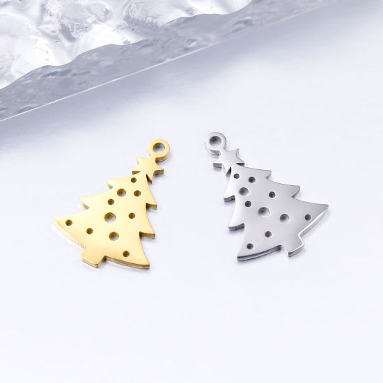 Imagen de 304 Acero Inoxidable Colgantes Charms Árbol de Navidad Multicolor Hueco 20mm x 15mm, 5 Unidades