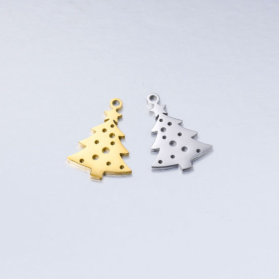 Imagen de 304 Acero Inoxidable Colgantes Charms Árbol de Navidad Multicolor Hueco 20mm x 15mm, 5 Unidades