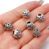 Picture of Zinc Based Alloy European Style Large Hole Charm Beads Antique Silver Color Drum Heart Hollow 10mm x 10mm