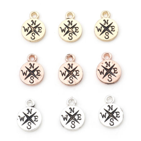 Zinc Based Alloy Travel Charms Multicolor Round Disc Compass 11.5mm x 8mm