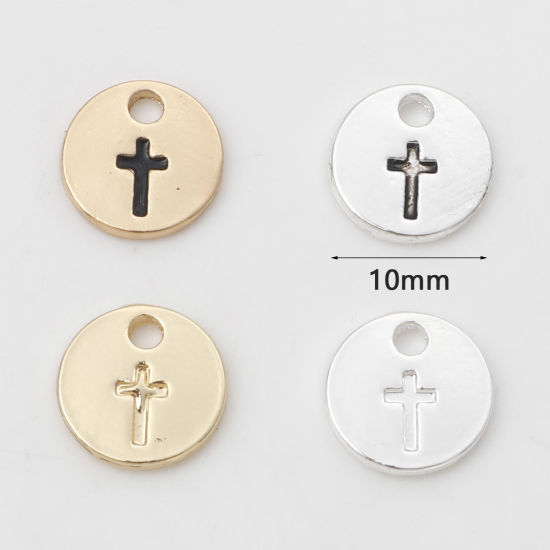 Image de Breloques Religieux en Alliage de Zinc Rond Multicolore Croix 10mm Dia, 10 Pcs