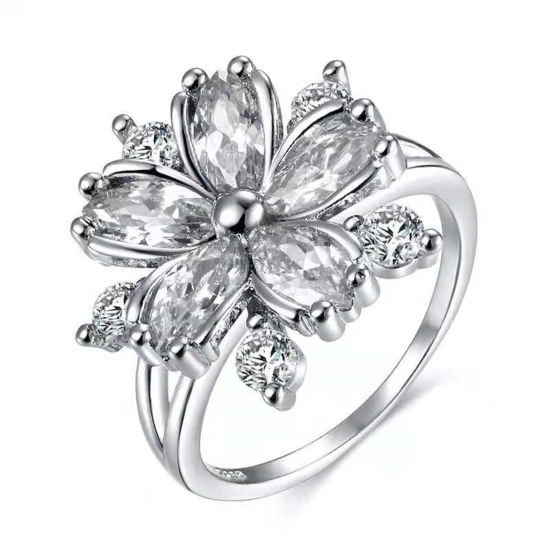 Bild von Hochzeit Uneinstellbar Ring Blume Blätter Bunt Zirkonia 1 Stück