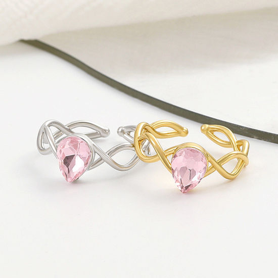 Picture of Brass Wedding Open Adjustable Rings Braided Drop Multicolor Pink Cubic Zirconia                                                                                                                                                                               