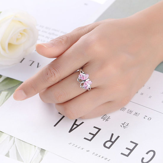 Picture of Brass Insect Unadjustable Rings Butterfly Animal Platinum Plated Multicolour Cubic Zirconia                                                                                                                                                                   