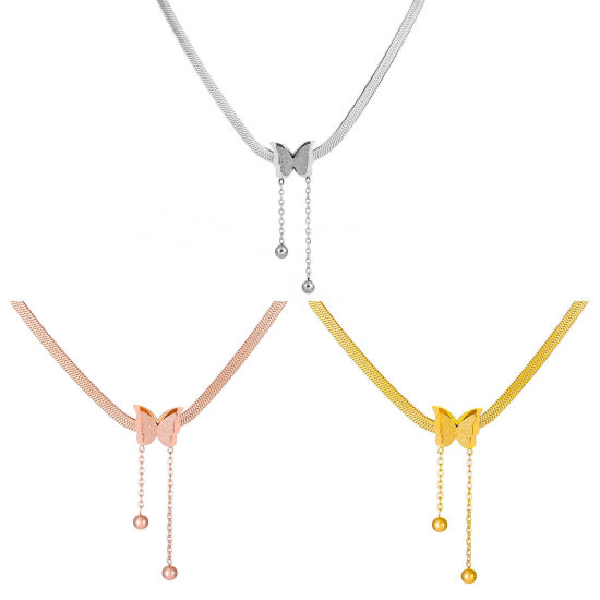 Immagine di 304 Acciaio Inossidabile Insetto Catena di Serpente Collana Multicolore Farfalla Nappine Smerigliato 42cm Lunghezza, 1 Pz