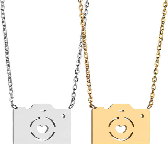 Picture of 304 Stainless Steel Link Cable Chain Necklace Multicolor Camera Hollow 45cm(17 6/8") long