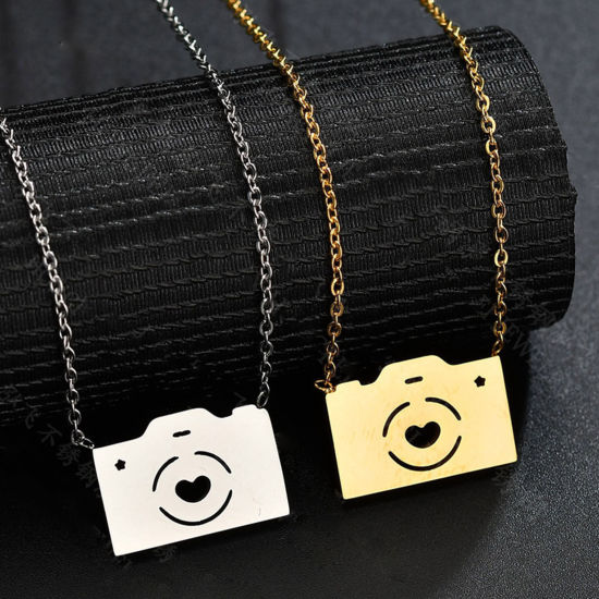 Picture of 304 Stainless Steel Link Cable Chain Necklace Multicolor Camera Hollow 45cm(17 6/8") long