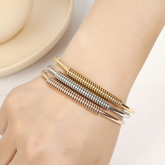 Picture of 304 Stainless Steel Wire Wrapped Open Cuff Bangles Bracelets Multicolor 6.8cm Dia.